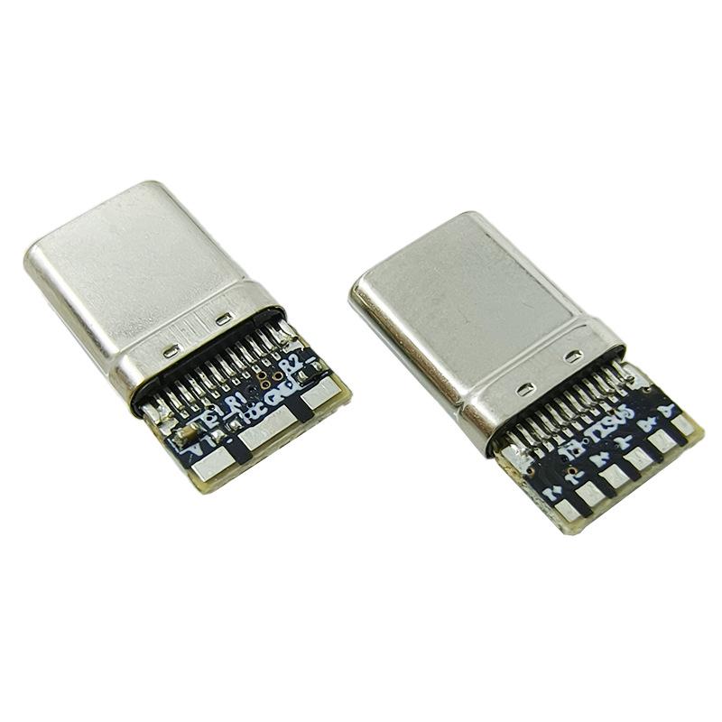 USB Type-C 3.0 Male Connector with 9 Solder Pads, 56K Resistor, CC Fast Charging Pins, for Hard Drive Enclosure
