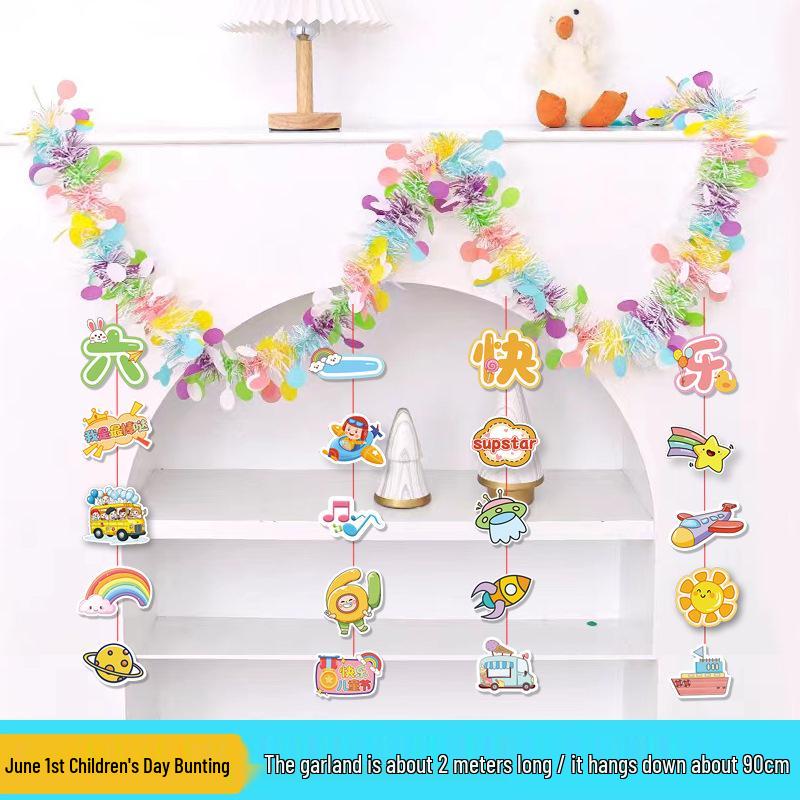 June 1st Children's Day Colorful Classroom Bunting for Kindergarten Party Decor