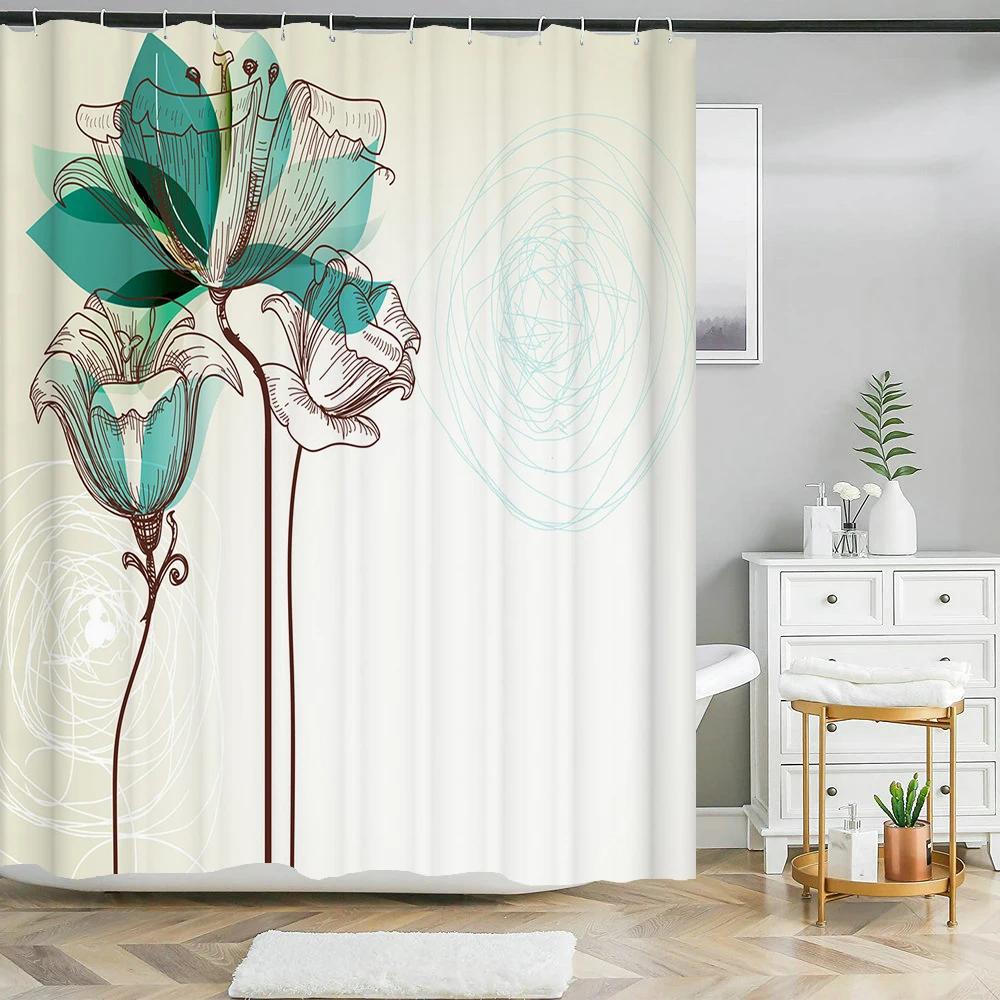 JY01Flower Shower Curtain Bathroom Waterproof Polyester Shower Curtain Floral Printing Curtains for Bathroom Shower with Hooks@1