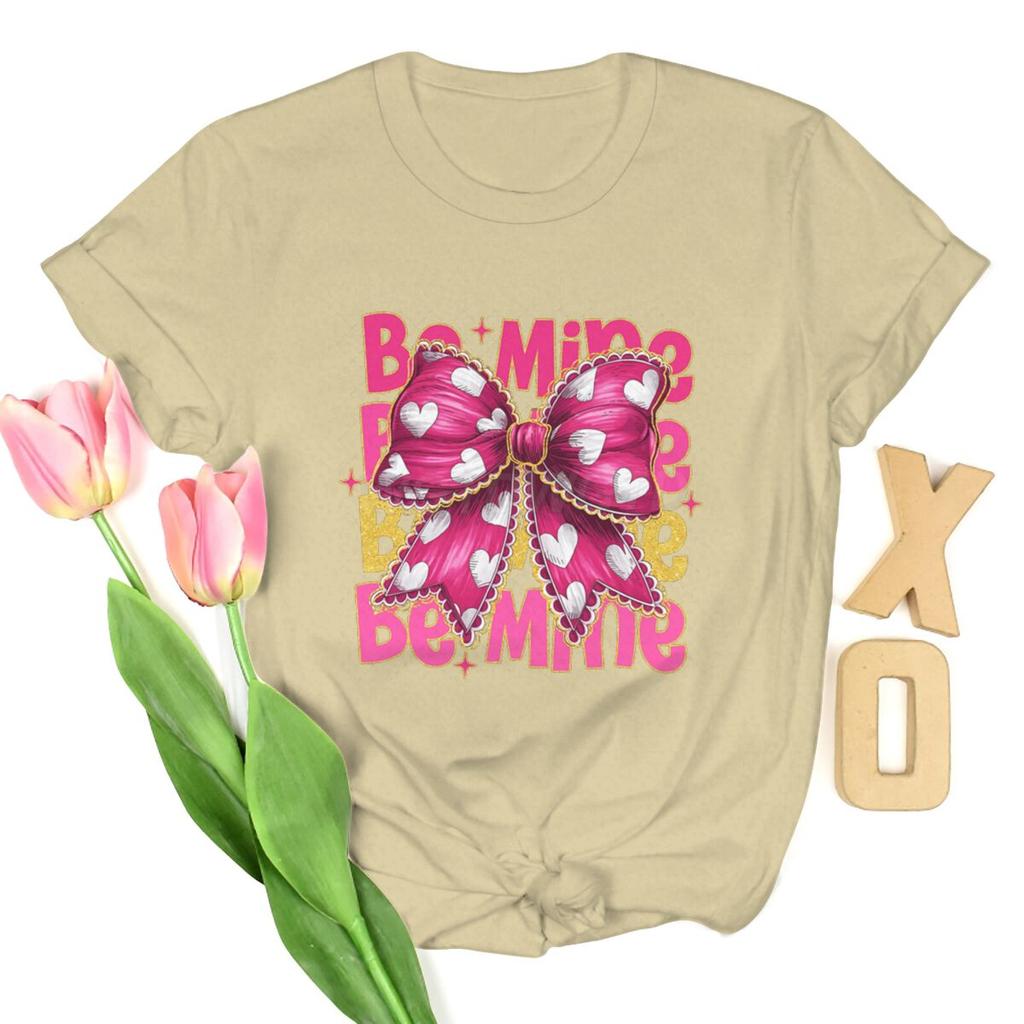 Rosa Valentinstag Coquette Herz T-Shirts Damen Be Mine Kurzarm-T-Shirt Glitzer Coquette Valentinstag Shirt Design Damen T-Shirt