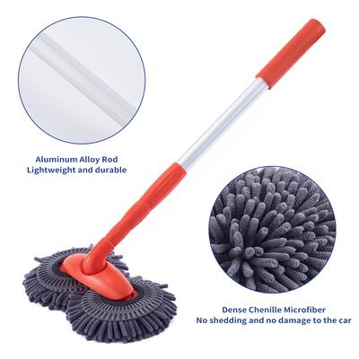 Long Chenille Microfiber Wash Mop with Extension Pole Rotatable Dual Head Car Wash Brush