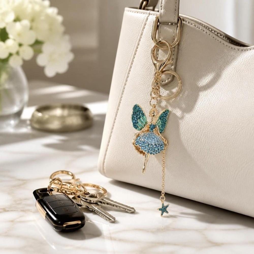 1pcs Rhinestone Decoration Angel Girl Keychain Butterfly Fairy Keychain For Women