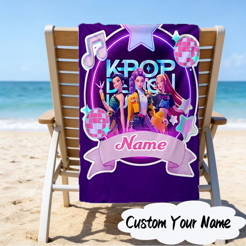 Custom Name Music Stars KPop Demon Microfiber Beach Towel Super Soft & Absorbent for Bath, Beach, Travel Bath Time Accessory, Fan Gifts