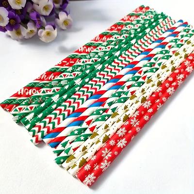 25pcs Christmas Paper Straws Snowflake Drinking Straw Christmas Decorations for Home Xmas Happy New Year 2025 Noel Party Supply