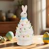Ceramic Easter Bunny Tree Decoration with LED Lights Holiday Collectible Figurines Fireplace Table Farmhouse Spring Home Decor