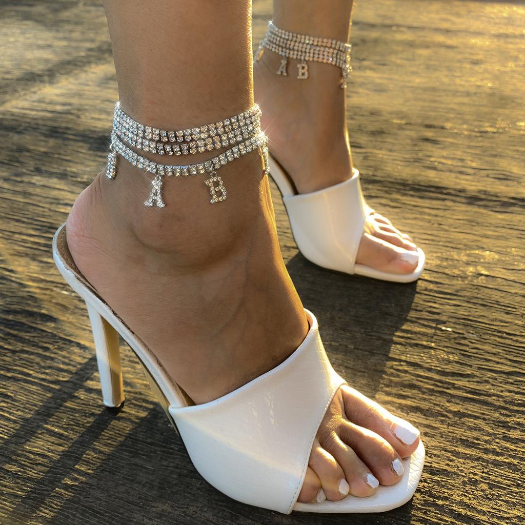 Punk Multilayered Lock Snake Chain Anklet For Women Trend Alloy Tassel Rhinestone Anklets Foot Bracelet Beach Jewelry