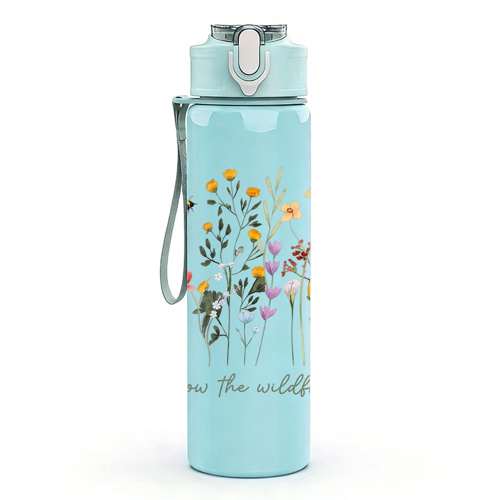 1PC Wildflower Inspirational Quote Graphic,750ml Color Plastic Sports Water Bottle,Leakproof Flip Straw Lid,Suitable for Sports Office Home Use