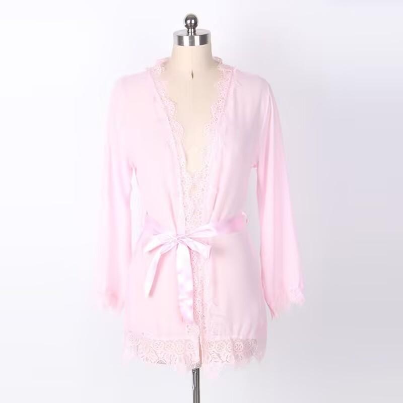 Women's Sexy Lingerie Dress Set V Neck Long Sleeved Nightwear Sleepwear Babydoll with G-string
