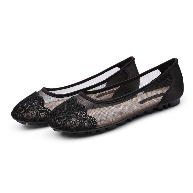 Large Size Old Beijing Cloth Shoes Lace Breathable Mesh Flats