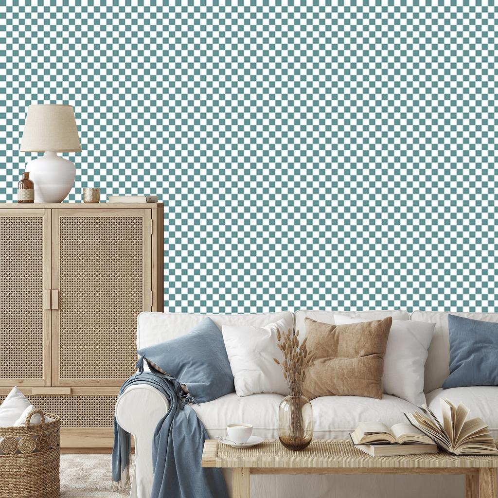 Checkerboard wallpaper turquoise, harmonious arrangement 50x1000