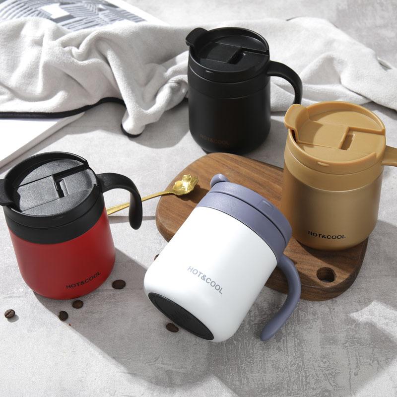 Stainless Steel Vacuum Tumbler 350/500ml, Double-Wall Insulated Mug with Handle for Coffee/Tea, Office Travel, Leak-Proof & Ergo