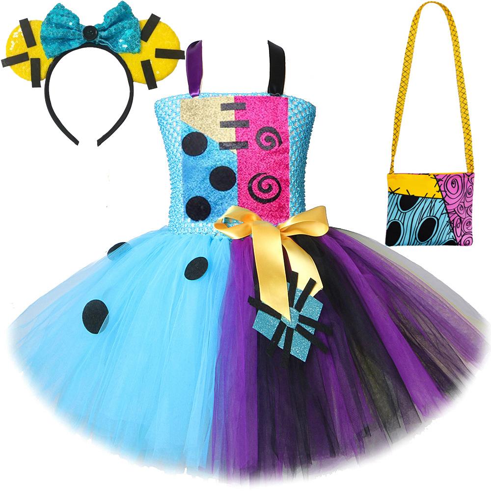 Nightmare Before Christmas Sally Costumes Girls Halloween Scary Fancy Tutu Dresses for Creepy Carnival Party Horror Outfits