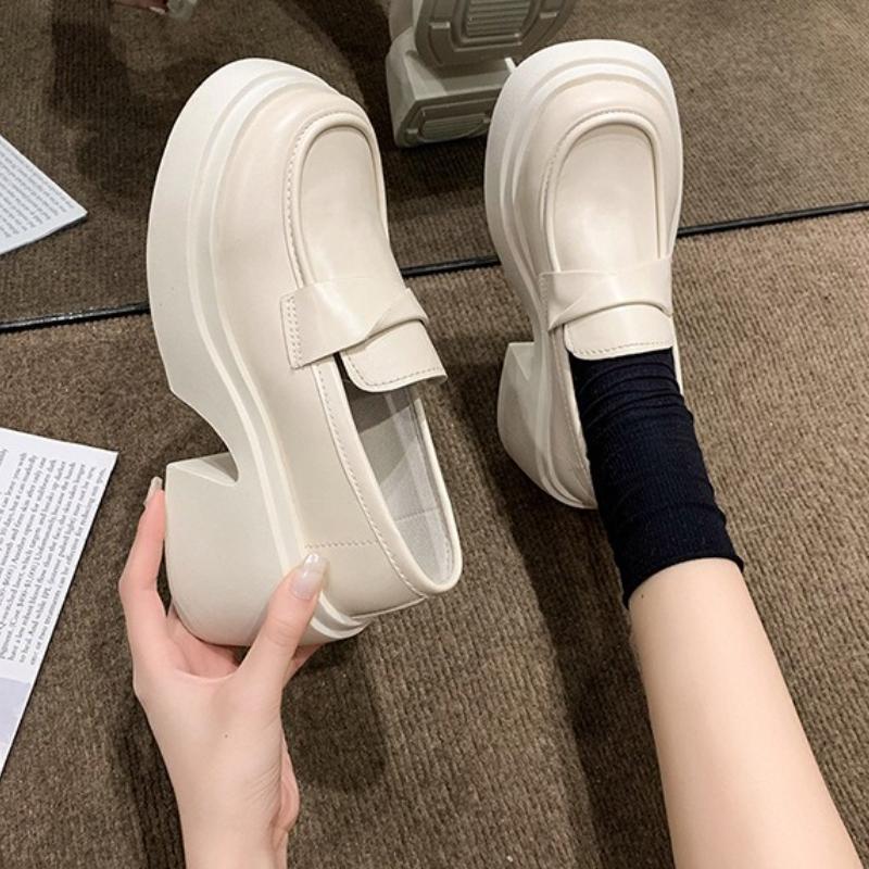 Elegant Women High Heel Platform Slip on Retro Casual Little Leather Shoes Summer Outdoor Wear City Walk Cosplay Mary Jane Shoes