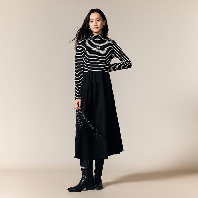 

Gejin Women s Striped Patchwork Long-Sleeve Midi Dress 2XL
