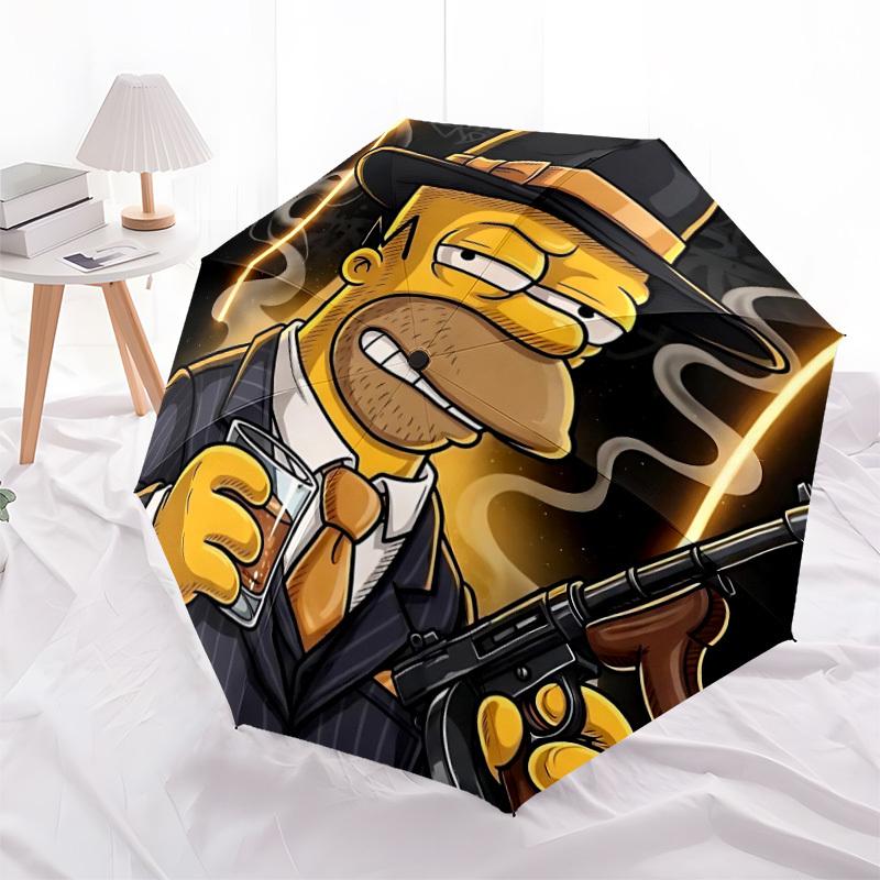 1 Stück Simpson Automatischer Faltregenschirm, Langlebiger Kunststoff & Eisen, Leicht für den Täglichen Außenbereich 005