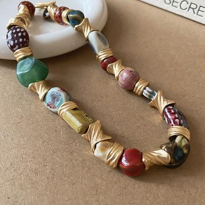 Etnische Stijl Keramische Bloemen Ketting Retro Overdreven Sleutelbeenketting