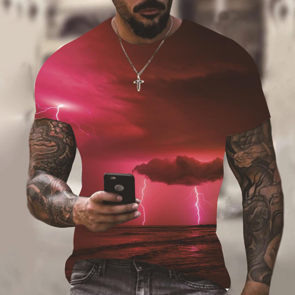 Men's summer new geometric pattern 3D print fashion short-sleeve top, casual short-sleeve for men and women 