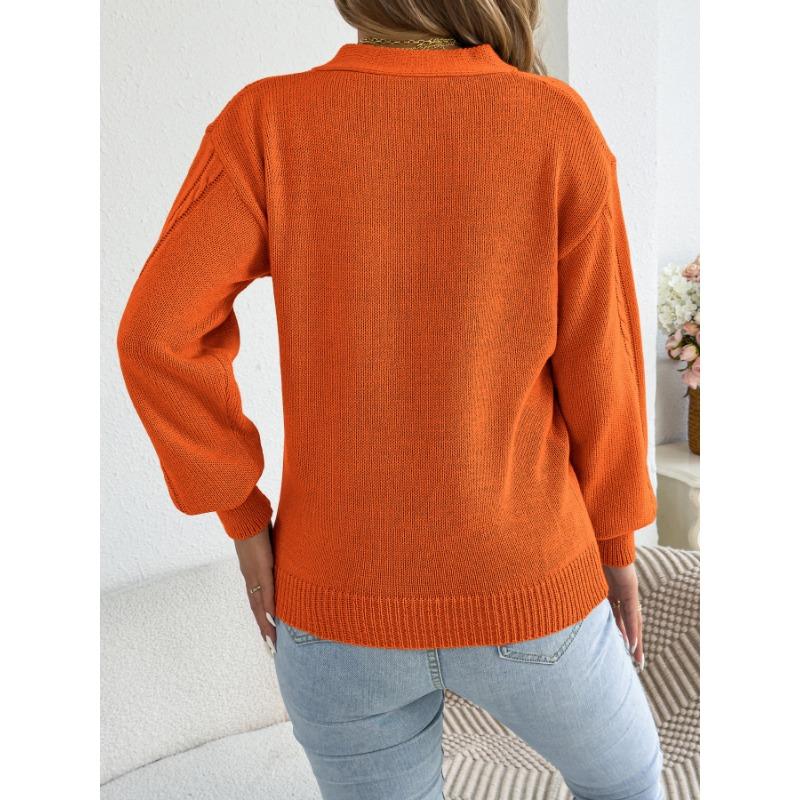 Women S Solid Color V Neck Long Sleeve Hollow Out Sweater