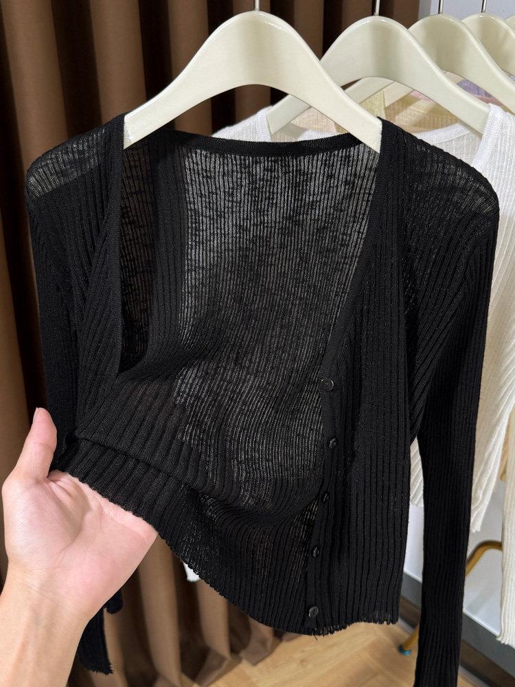 Hochwertiger dünner gerippter Strick-Cardigan für Damen, Perfekte Sommer-Schicht für Camisole-Kleider, Kleiner Bolero, Sonnenschutz-Schal aus Eis-Seide