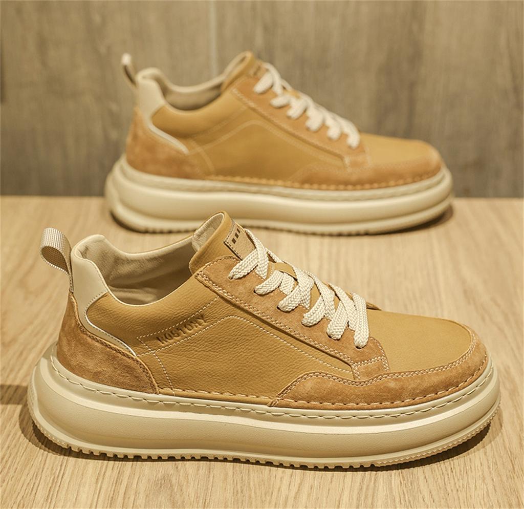Men's shoes autumn platform casual board shoes men's retro leather sports heightening shoes winter shoes soft sole