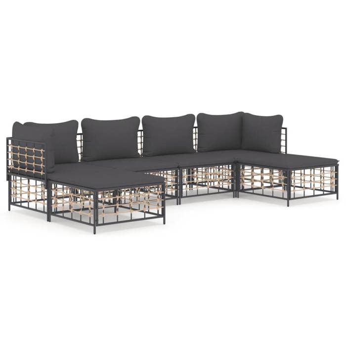 VidaXL Salon de jardin 6 pcs avec coussins anthracite résine tressée, ensemble de salon, ensemble de salon d'extérieur, 3186779