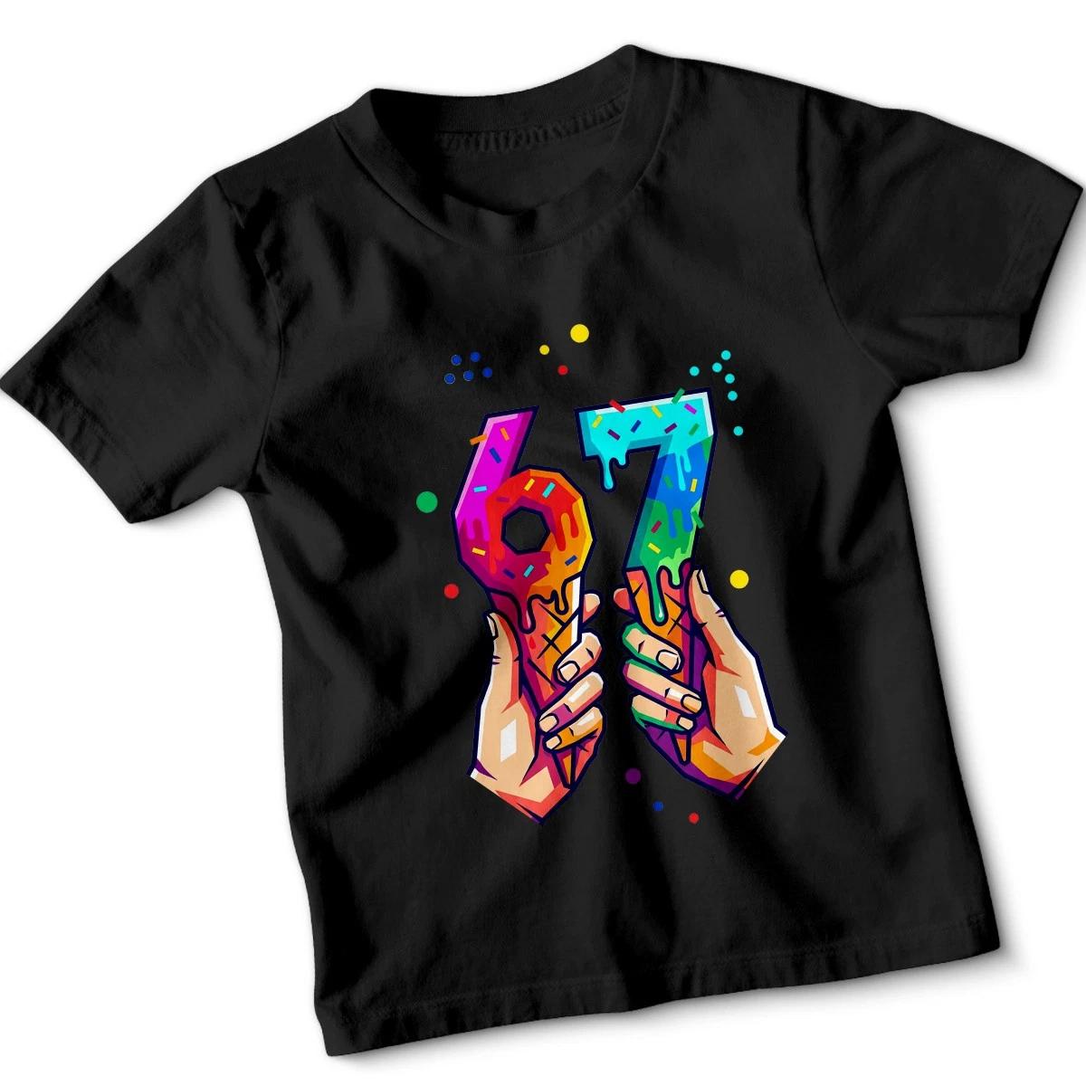 Fun Six Seven 67th Birthday Kids T-Shirt Boys Girls Celebration Pop Art Tee 2XL