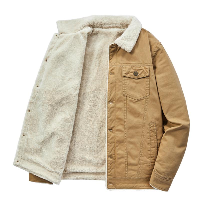 Padded-on Men's Winter Velvet Thickened American Tooling Jacket Middle-aged and Young People Fur Collar Retro Pure Cotton-padded Jacket