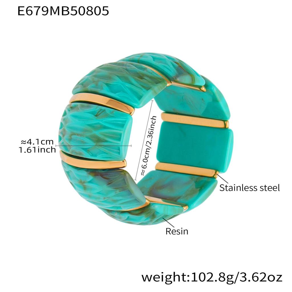 18K Gold-Plated Dopamine Resin Bracelet: European & American Light Luxury Fashion, Versatile Wide Band Elastic Design.