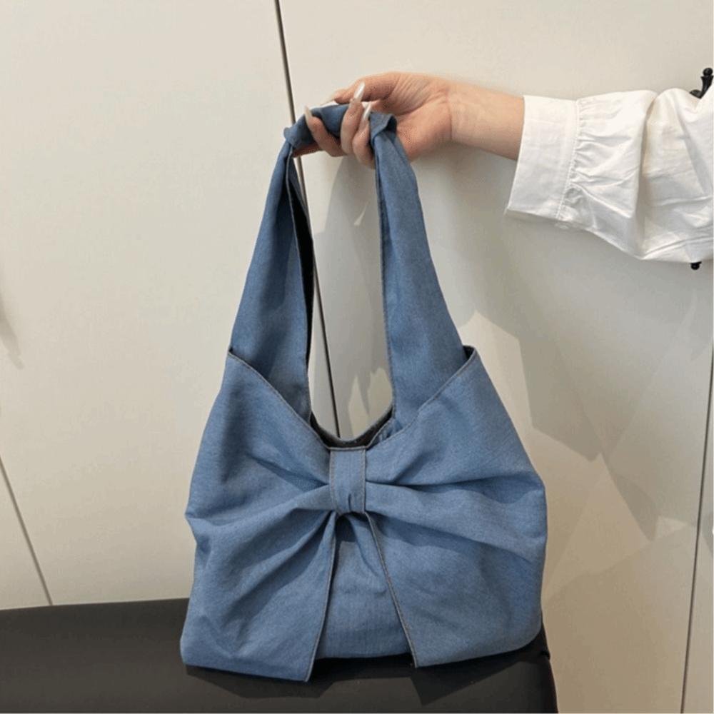Designer Bow Denim Bag Lightweight Women's Tote Bag Ins Bow Shoulder Bag  Ladies