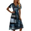 Women's Casual Vintage Floral Print Short Sleeve V Neck Dress Midi Length Lightweight Fabric Comfortable Fit