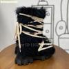 Cross Strap Fur Snow Boots 2025 Winter New Platform Wedges Knee-High Boots Lace-Up Large Size 46 Women/men Boots