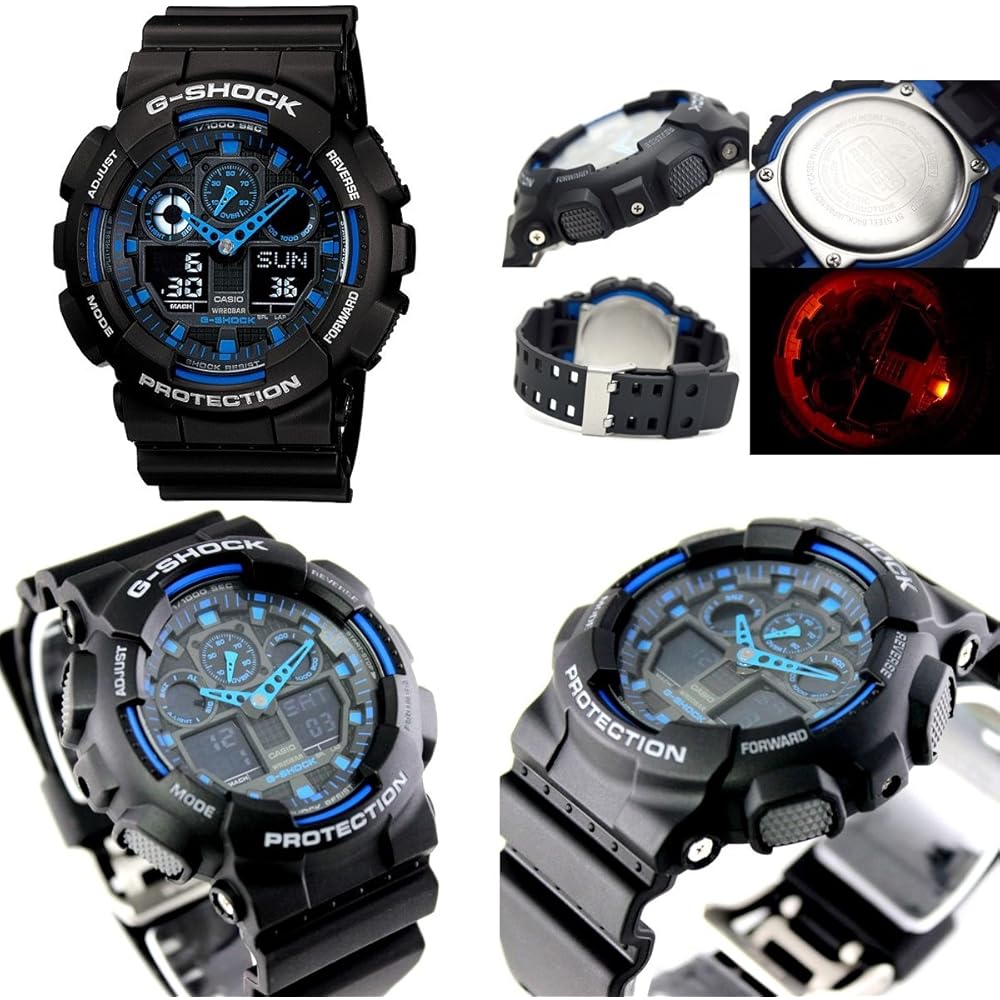 G-SHOCK GA-100 Big-Case Digital Analog Watch 20 Bar Water Resistant Men s Black Blue Plastic Band