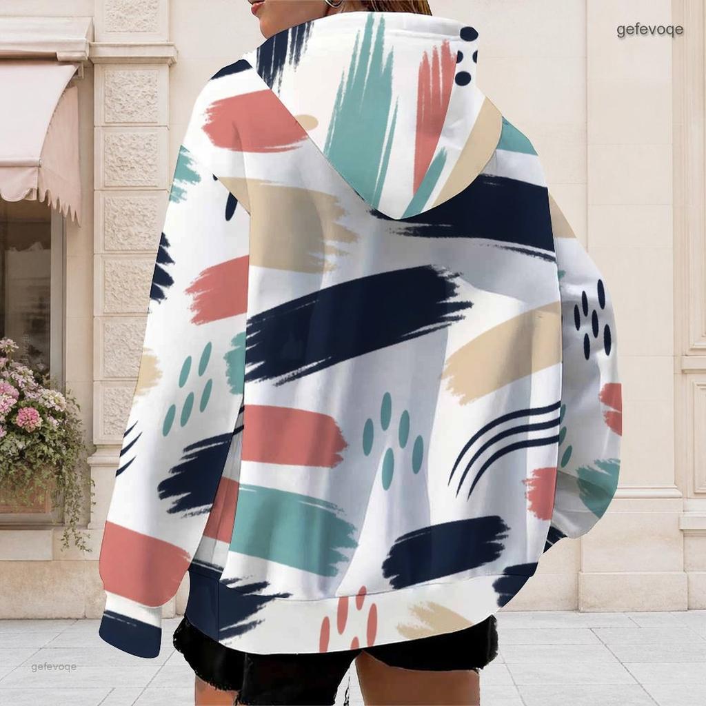 Women Plus Size Zip Up Hoodie Long Sleeve Drawstring Hood Swirl Print Pink Blue Purple With Pockets