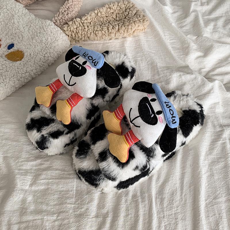 

Мягкие милые тапочки-щенки для женщин для ношения осенью и зимой 2025 года, новые мягкие подошвы, нескользящие, удобные плюшевые тапочки для женщин 40 чёрный