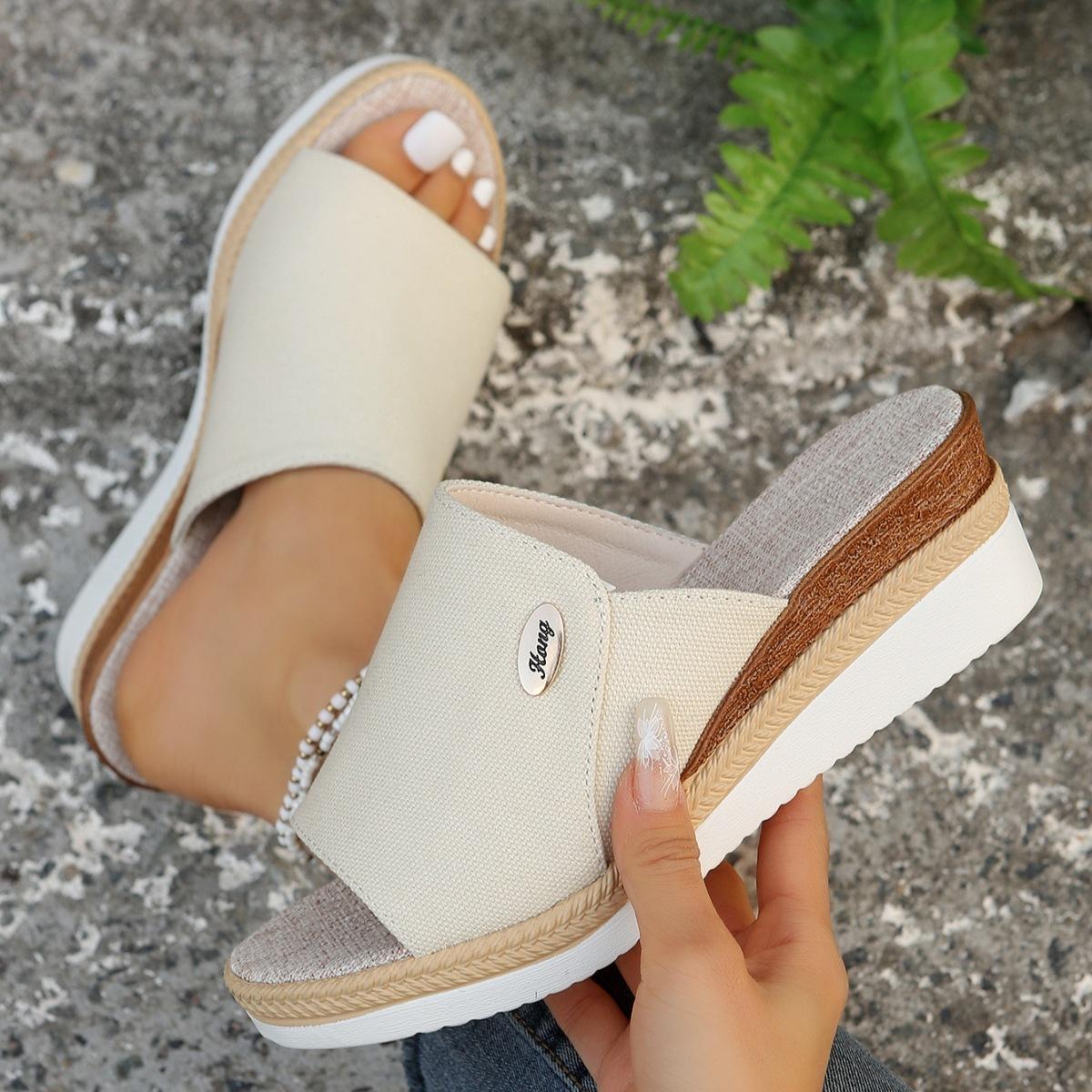 

Large size hemp rope slope heel slippers women s 2024 summer new retro thick-bottomed holiday wind slippers 43