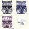 3Pieces/Lot High Waist Light Sexy Elastic Lace Women's Panties, Pure Cotton Crotch Comfortable Non-marking Breathable Lightweight Underwear Briefs