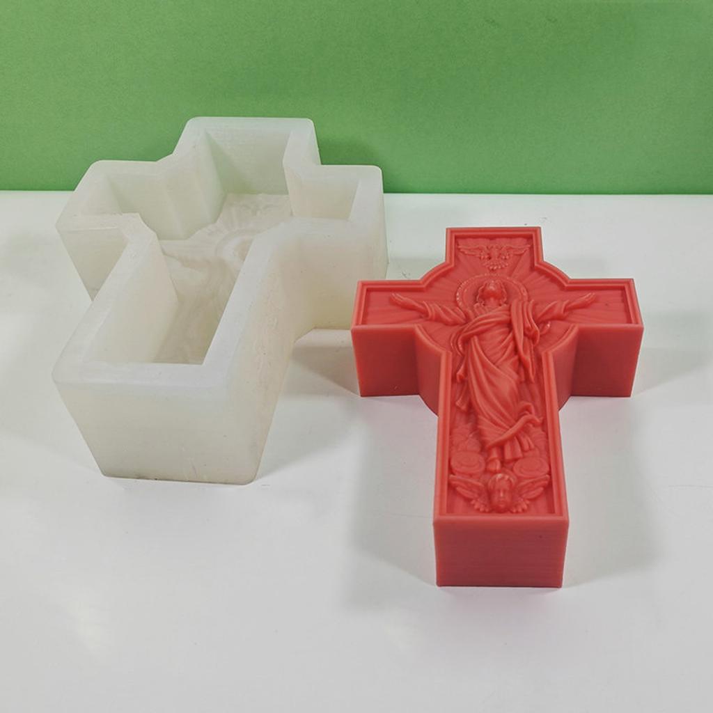 Cross Statue Candle Mold for DIY Candle Gypsum Ornaments Christmas Gift Home Decor Epoxy Resin Casting Silicone Mold