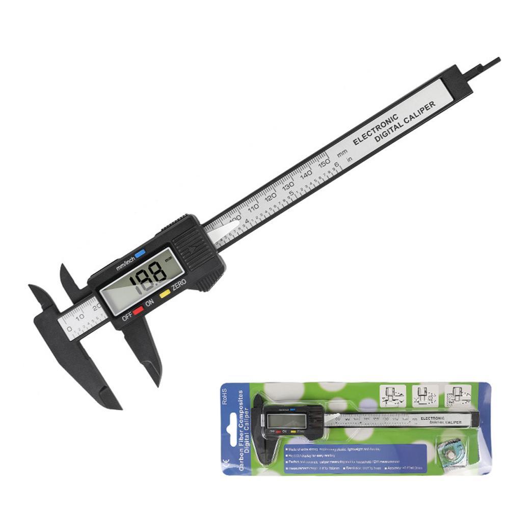 1PCS Plastic Carbon Fiber Digital Caliper 100mm 150mm LCD Display Measuring Tool For Student Jewelry Inside Outside Diameter