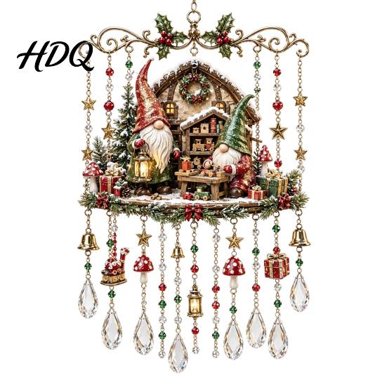 Clear Faceted Crystal Pendant Christmas Wind Chime with Bead Chain Cat Car/Owl Xmas Tree Ornaments Pattern Design Retro Hanging Ornament for