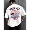 European Sizes Japanese-Style Crane Print T-Shirt with Embroidered Effect, Trendy Street Fashion, Breathable And Comfortable