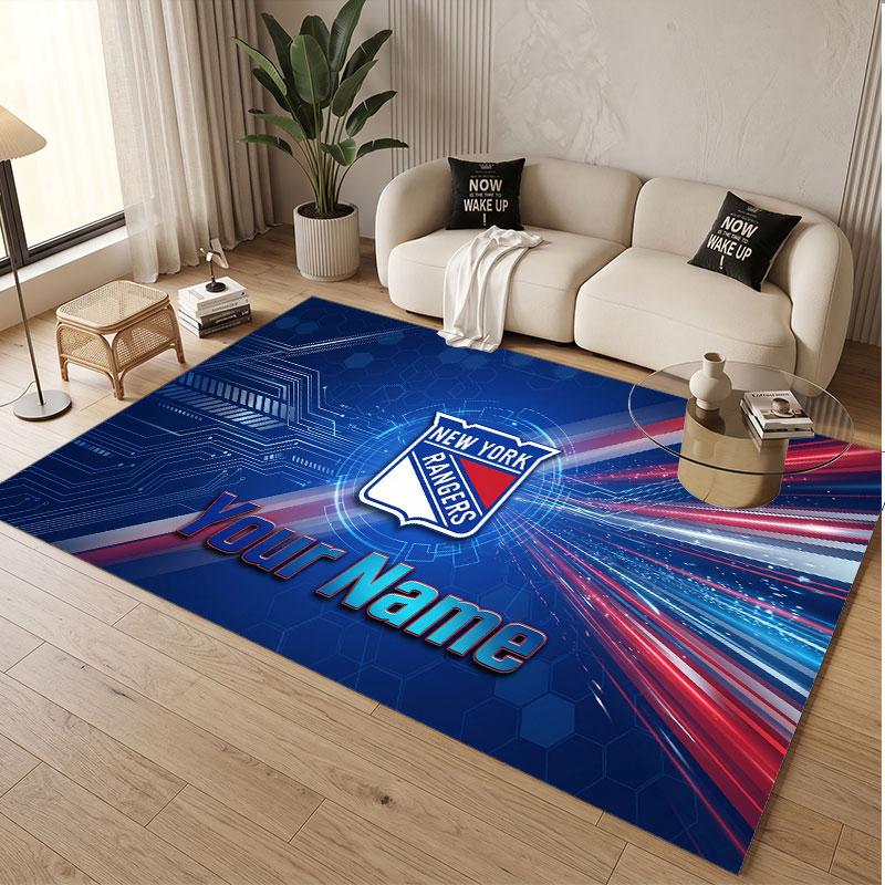 Custom Rug New York Rangers Pattern Print Name Text Soft Non‑Slip Floor Carpet for Home Indoor Decoration