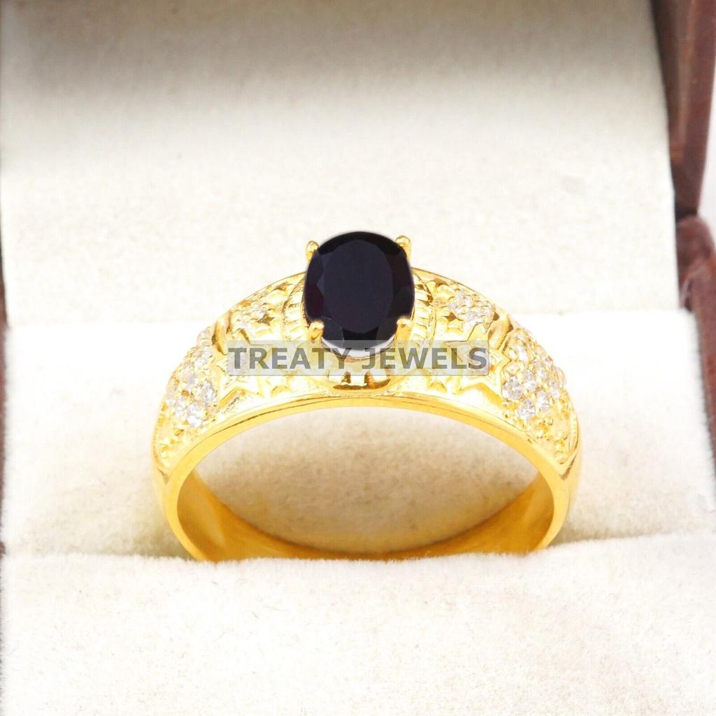 Black Onyx Oval Cut With 925 Silver Gold Plated Ring For Men's #A838 JL375666950342