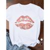 European Size Lip Print Kiss Mark Women's Plus Size Sports Short Sleeve T-Shirt