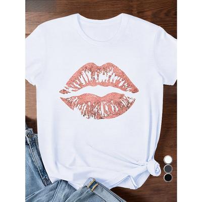Europäische Größe Lippenabdruck Kussabdruck Damen Übergröße Sport Kurzarm T-Shirt