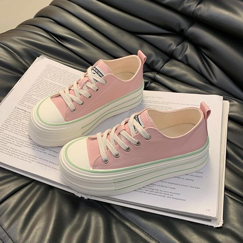 

Platform canvas shoes women s 2025 new spring and summer with skirts versatile popular muffin sports and leisure board shoes children s models 35 розовый