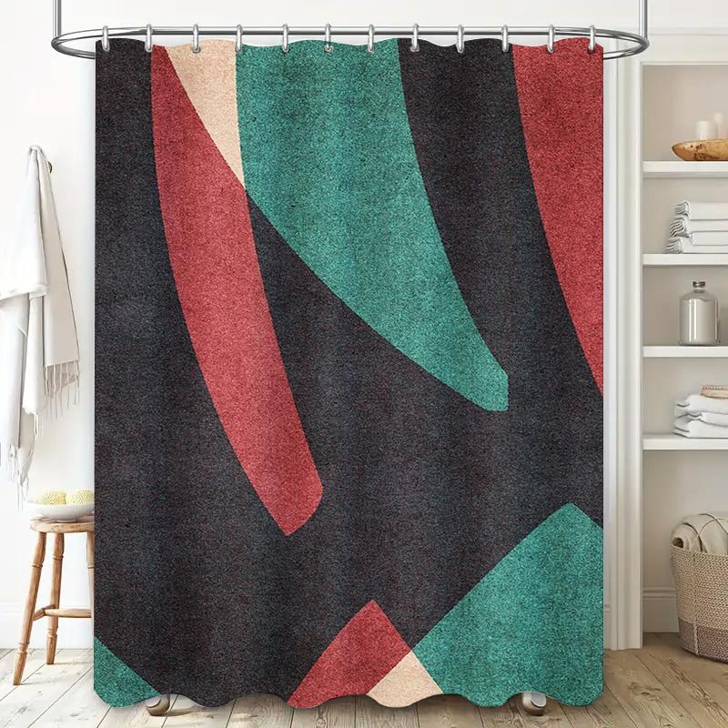 Modern Geometric Print Shower Curtain Green Red Black White Bath Decor Home Accessories Waterproof Fabric for Bathroom Size 72 x
