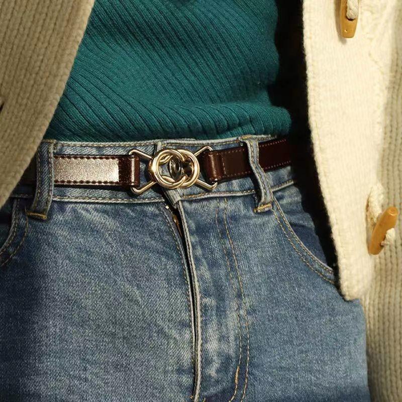 Adjustable Womens Versatile Belt Unique Pu Material Double Circle Buckle Perfect For Casual Or Wear Formal