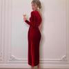 Autunno e Inverno Abito da Festa Sexy da Donna con Scollo Obliquo Elegante Moda Velluto Pieghettato con Spacco Abito da Donna Casual Slim Fit Irregolare da Sera 26062