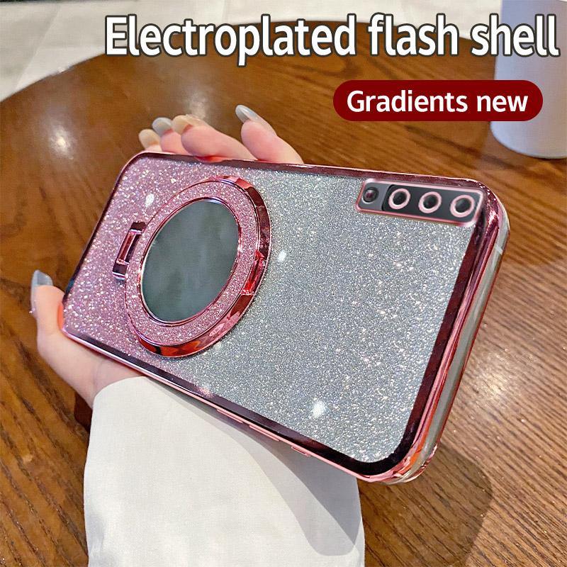 For Samsung Galaxy A7 2018 Mirror Luxury Glitter Magnetic Bracket Case for Samsung Galaxy A7 2018 Plating Soft Bumper Cover A750