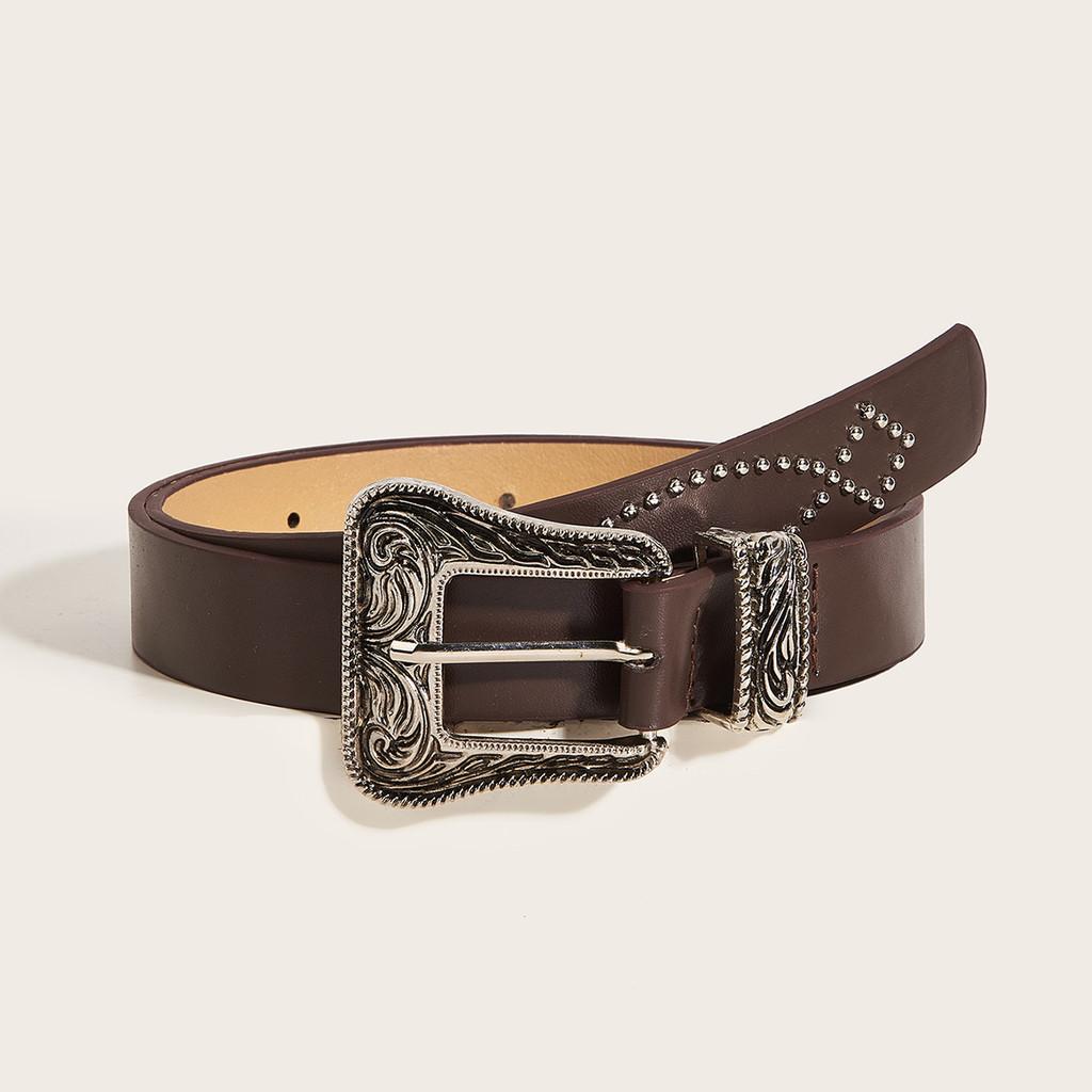 Fashion Punk Wide Belt With Alloy Buckle And Pearl Bead Decoration For Women